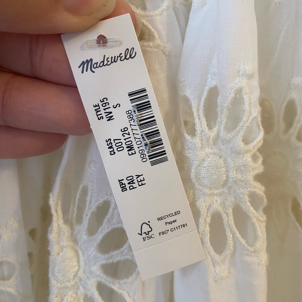 Madewell Eyelet Floral Cotton Boho Peasant Blouse White Ivory Cottagecore NWT S - Picture 5 of 8